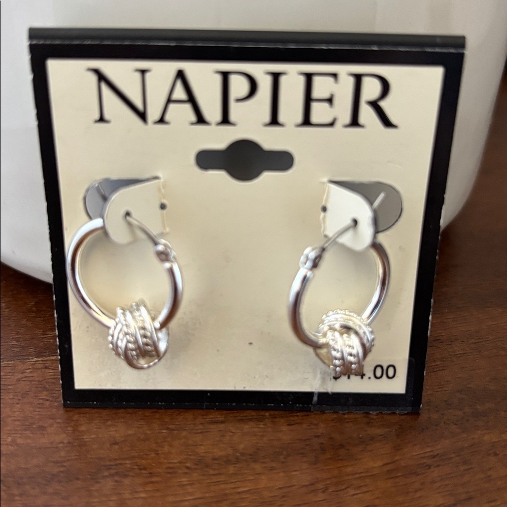 Napier Silvertone Twisted knot,small hoop, click top